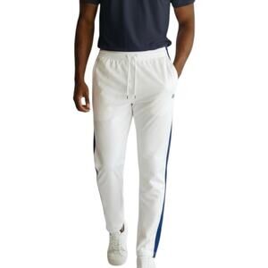 LCKR Mens Tricot Breezy Track Pants M White w/ Stripe Sweats Jogging Tapered Leg